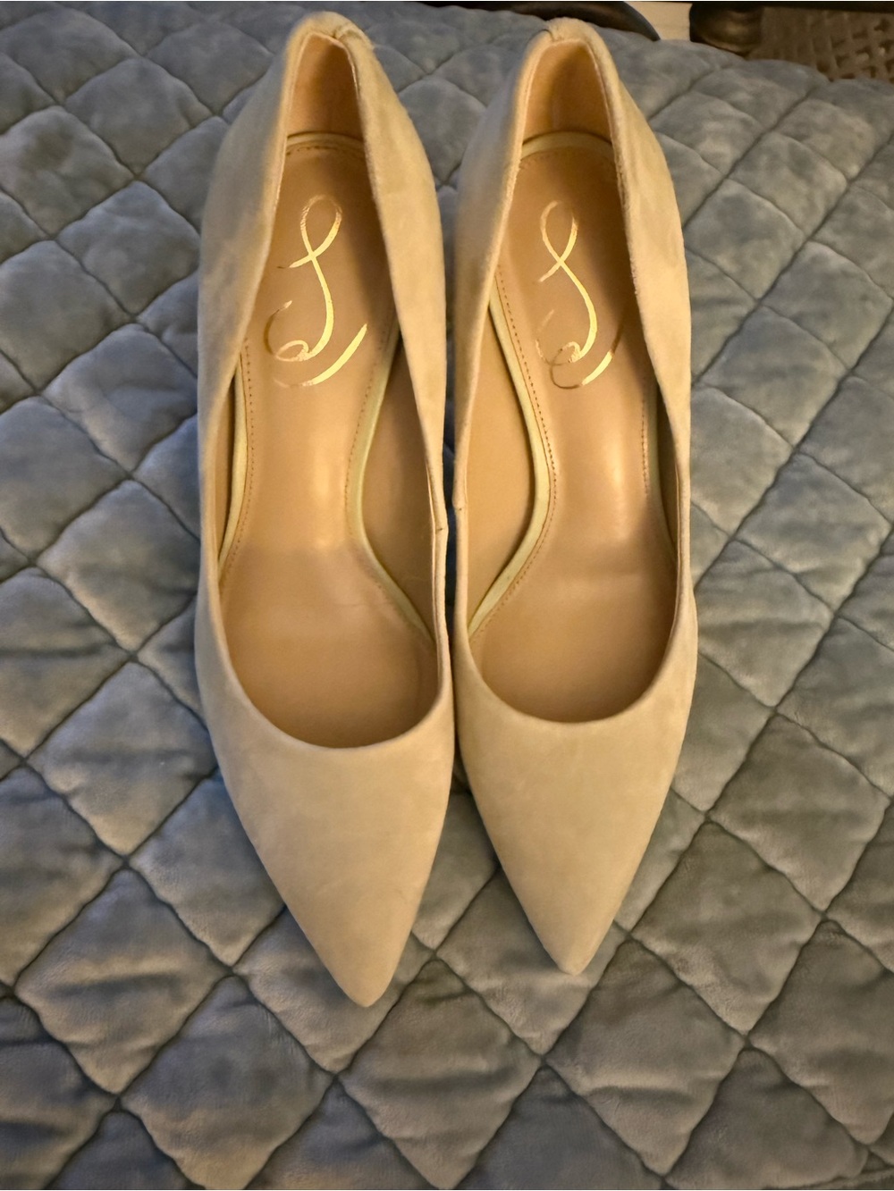 Sam Edelman Beige Suede Pointed-Toe Pumps